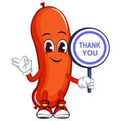 vector mascot character illustration of a sausage with a sign saying thank you