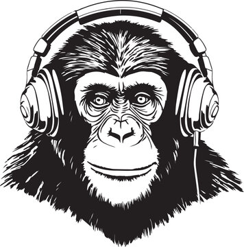 Monkey in headphones, Vector illustration, SVG