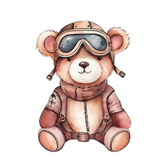 Cute Watercolor Teddy bear pilot hand drawn illustration  can be used for kid poster or card  with white isolated background © NATALIA