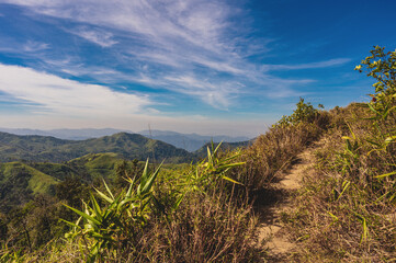 Nature trail on khao khao chang phueak mountian.Thong Pha Phum National Park's highest mountain is known as Khao Chang Phueak