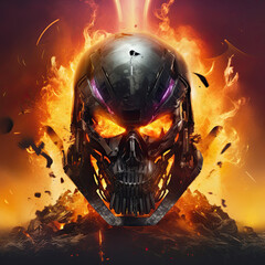 robot skull and fire