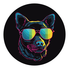 Neon Dog In Glasses Flat Icon Isolated On White Background