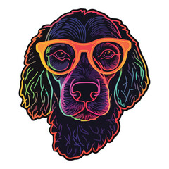 Neon Dog In Glasses Flat Icon Isolated On White Background
