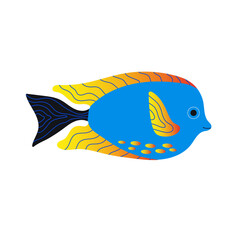 Cute tropical fish. Vector flat illustration isolated on white background.