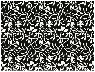 MONOCHROME STENCIL FLORAL ALL OVER PRINT SEAMLESS PATTERN VECTOR ILLUSTRATION