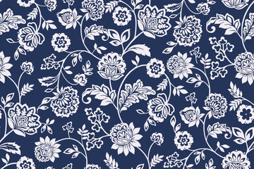 MONOCHROME CLIMBING FLORAL ALL OVER PRINT SEAMLESS PATTERN VECTOR ILLUSTRATION