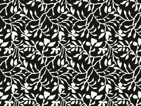 MONOCHROME STENCIL FLORAL ALL OVER PRINT SEAMLESS PATTERN VECTOR ILLUSTRATION