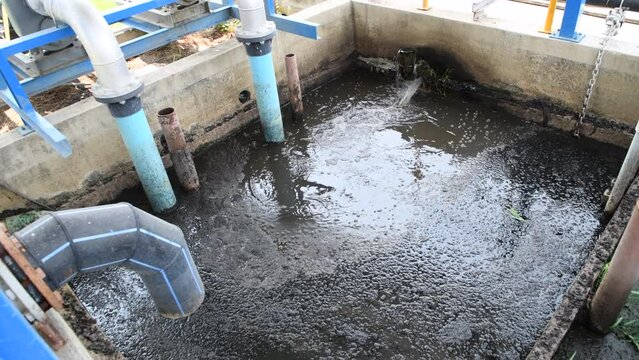wastewater flow treatment system from the water pump pipe.Water was drain by tube pvc.Industrial wastewater treatment.