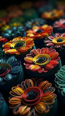 Macro close up of vibrant paper flowers mobile wallpaper background.