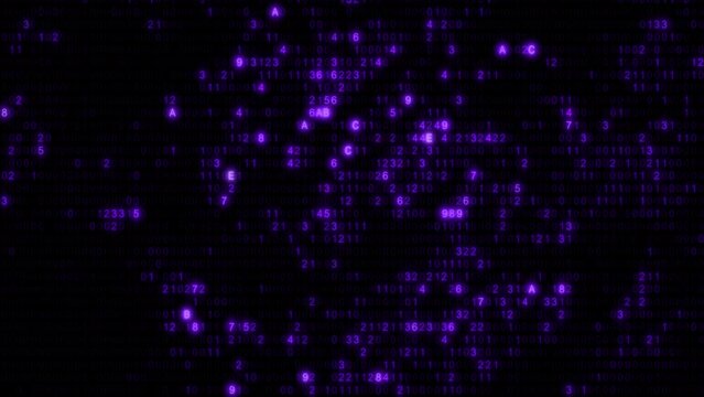 Abstract purple computer hex code full-frame loop background. Concept binary encryption technology algorithm screen animation. HUD design and artificial intelligence machine learning design template.