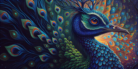 Abstract rainbow colorful of bird close-up illustration creative art. Generative Ai.