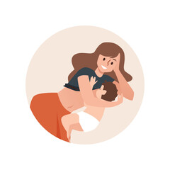 Happy mother and baby while breastfeeding, flat vector illustration isolated.