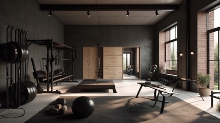 A minimalist home gym with essential equipment. AI generated