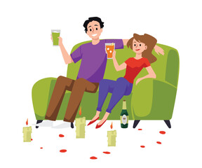 Romantic couple in love dating at home flat vector illustration isolated.