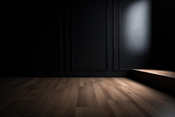 Wooden floor with dark walls generated using AI