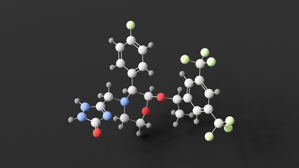 aprepitant molecule, molecular structure, emend, ball and stick 3d model, structural chemical formula with colored atoms