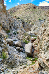 A rocky canyon in the Tierra Blanca Mountains near Mountain Palm Springs, in the southern part of Anza-Borrego Desert Park, California, USA.
