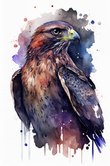 Watercolor galaxy illustration of an eagle with transparent background. Generative Ai