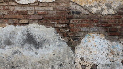 The walls of old buildings that have been damaged.
