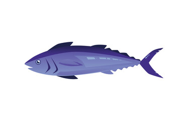 Tuna large mackerel family fish icon or sign, flat vector illustration isolated.
