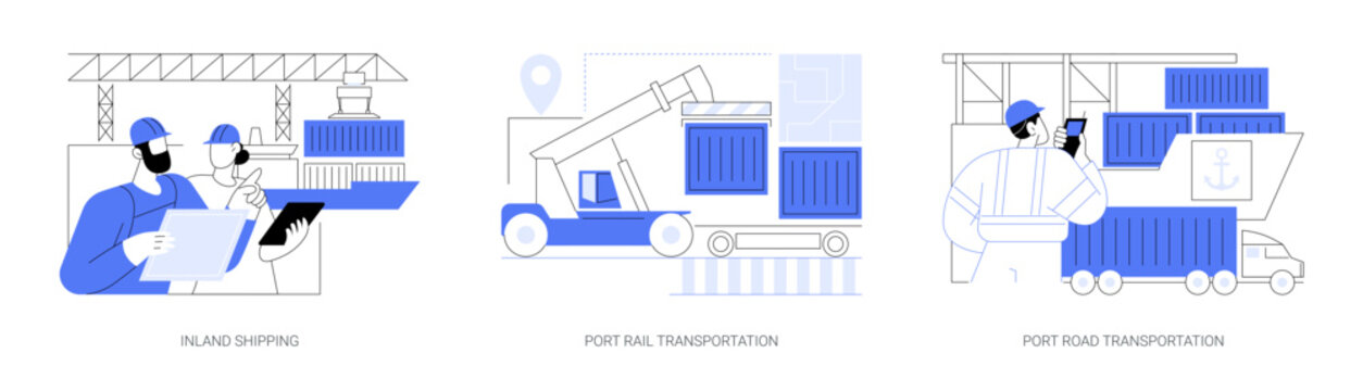 Sea Port Infrastructure Abstract Concept Vector Illustrations.