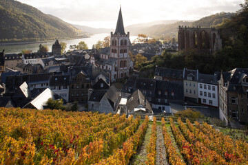 Bacharach antenna with panoramic view. Bacharach is a small town in the Rhine Valley in autumn in...