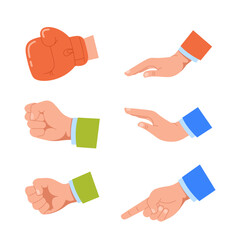 Set Of Hands Gesturing, Pointing With Index Finger, Fist And Open Palm, Boxing Glove Isolated On White Background Generative AI