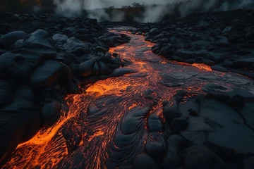 Fotobehang river of lava from a erupting volcano © Vlad Podkhlebnik
