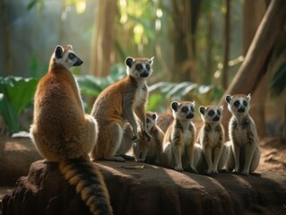 Fototapeta premium Group of Lemur in natural habitat (generative AI)