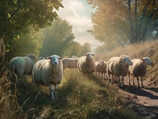 Group of Sheep in natural habitat (generative AI)