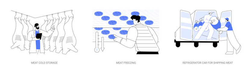 Meat preservation and storage abstract concept vector illustrations.