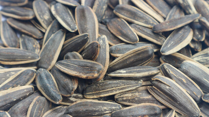 Sunflower seeds, also known as Kuaci in Indonesia. One of nutritious seeds. Close up view. The photo can be used for background.