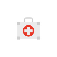 Obraz premium Medical doctor first aid kit case, flat cartoon vector illustration isolated.