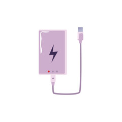 Portable smartphone charger, lightning sign and indicators flat style