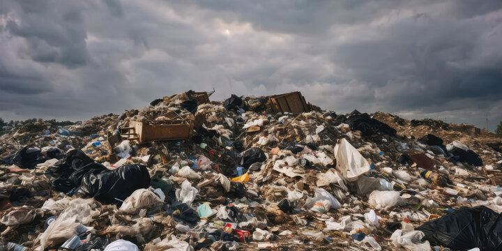 garbage pile at landfill. pollution and waste recycling concept. generative AI