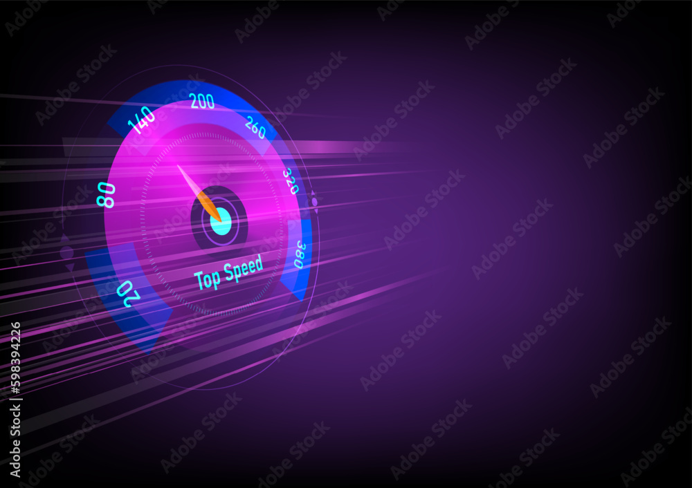 Poster abstract background technology perspective circle pink and blue top speedometer with purple moving l