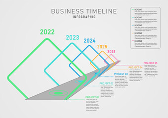 business planning simple infographic template 5 years timeline multi colored triangle outline on gray road with circle numbers on top gray gradient background design for marketing, product, finance