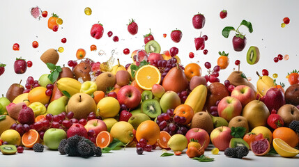 Fototapeta na wymiar Fresh Assorted Fruits on White Background AI Generative