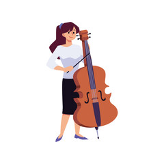 Woman playing cello or violoncello instrument flat vector illustration isolated.