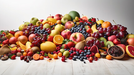 Fresh Assorted Fruits on White Background AI Generative