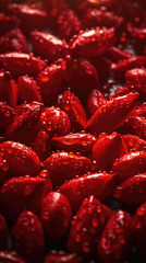 Fresh goji berry with water drops, close-up shot on black background. Generative AI.