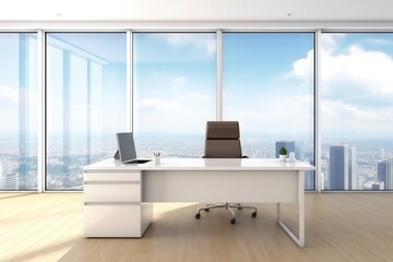 Fototapeta na wymiar Modern office desk at high floor
