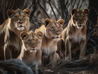 Obraz na płótnie Canvas Group of Lion in natural habitat (generative AI)