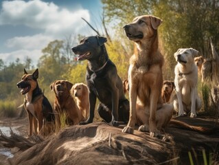 Group of Dog in natural habitat (generative AI)