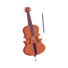 Cello icon with bow flat vector illustration isolated on white background.