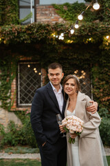 portrait of a young couple of bride and groom on their wedding day