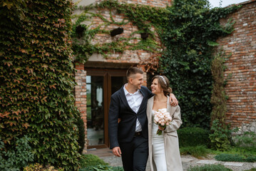portrait of a young couple of bride and groom on their wedding day