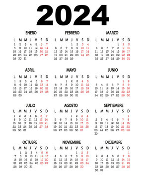 Vertical calendar in spanish 2024, vector illustration