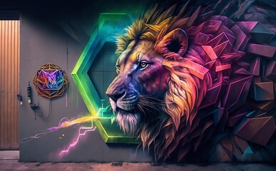 Lion in ultra realistic graffiti