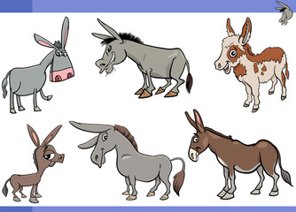 cartoon donkeys farm animals comic characters set
